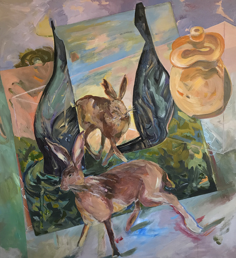 Hare Hunt Private Mythologies acrylic on canvas