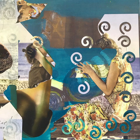 On The Beach Mixed Media on Mylar /wood acrylic/collage/wood