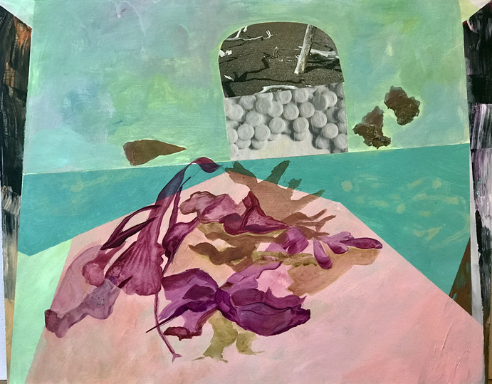 Ocean Garden Purple Seaweed (2) Mixed Media on Mylar /wood acrylic, acrylic ink, ink, collage on 1/3" board