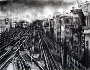 Janell O'Rourke M Train charcoal on paper