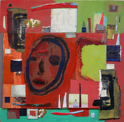 JANET MATHIAS Collage Squares collage and acrylic on panel