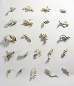 JAN HARRISON Recent Sculpture: Sculptural Installations and Puppets grouping of Tiny fired porcelain sculptures