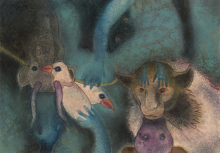 JAN HARRISON Recent Paintings: Pastel and ink on rag paper. 1993-2022 Animals in the Anthropocene and Mourning Dove Series  pastel and ink on rag paper