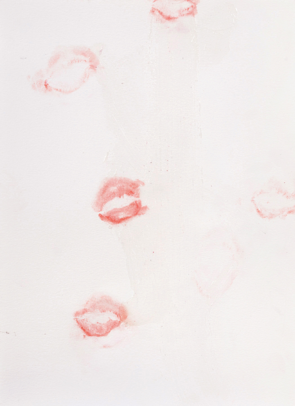 JANICE SLOANE This Could Be You -Lipstick mouth prints 2021 lipstick mouth print, acrylic on paper