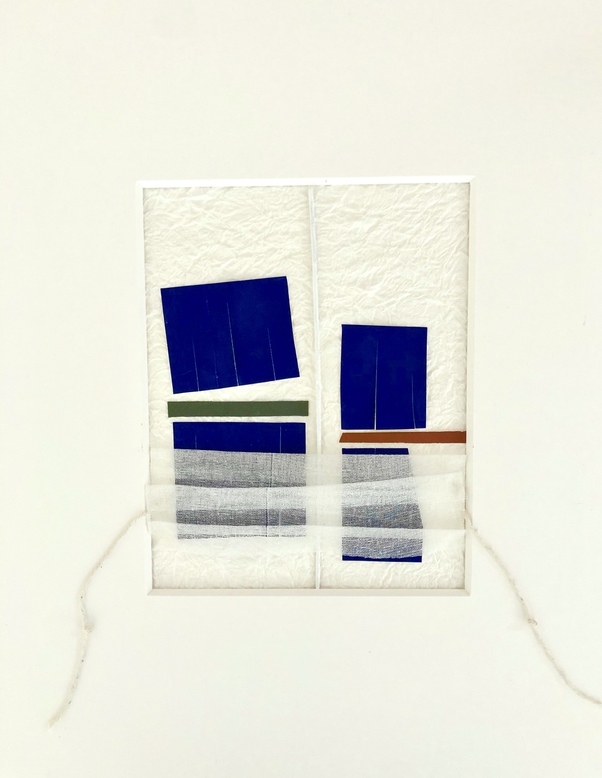 JANICE STANTON PAUSE SERIES 2020 textured papers, gauze, string, painted bamboo stick
