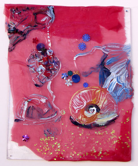 Jean Boggs 2013-2014--Abstractions and Shells mixed media and chiffon on plexiglass