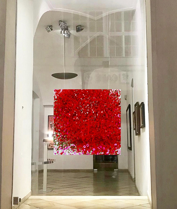 Jeanne Szilit Suppan Fine Arts / RED 2020 window display: Jeanne Szilit's KLIMT MEDITATION (red)