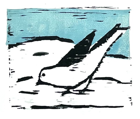  birds Woodcut print
