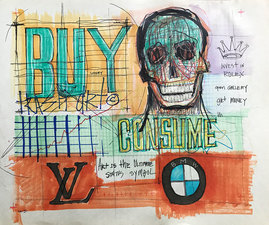 Jeff Green Trash Art mixed media on vintage recycled newsprint
