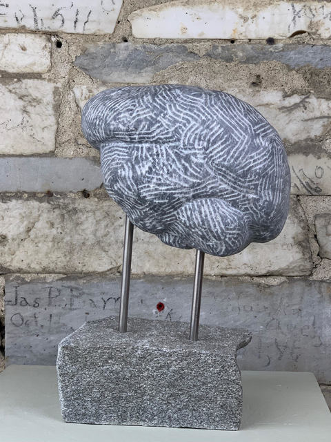 J E N   P E P P E R  Stone Brain West Rutland marble with stainless steel pins and granite base