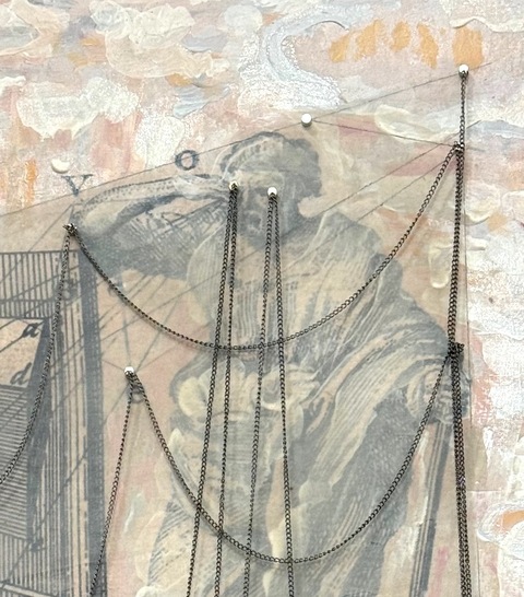  Seeing Through Yesterday Digital print with acrylic, pumice on canvas with stainless chain and magnets, detail