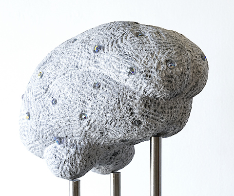  Stone Brain Rutland grey marble, Swarovski crystals, stainless steel pins mounted in Belgium granite