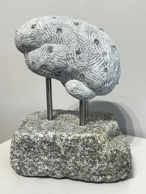  Stone Brain Rutland grey marble, Swarovski crystals, stainless steel pins mounted in Belgium granite