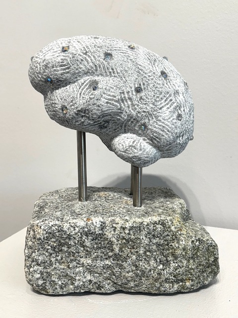  Stone Brain Rutland grey marble, Swarovski crystals, stainless steel pins mounted in Belgium granite