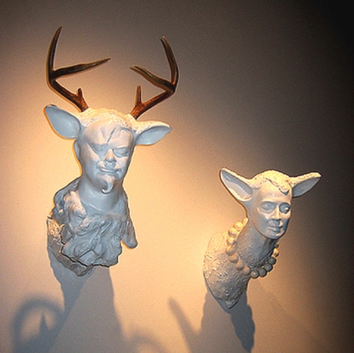 Jerelyn Hanrahan SCULPTURE cast fiberglass, porcelain, antlers