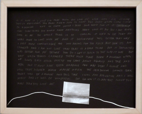 Jeri Coppola Text Pieces Graphite, photograph and silver on board