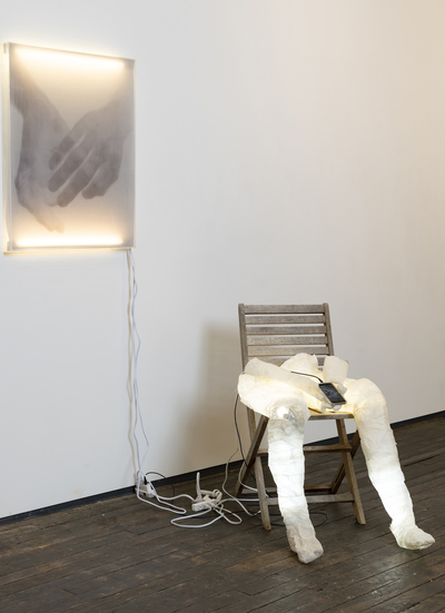 Jeri Coppola Insomnia light box, plexiglas, glassine, iphone, wood and wires