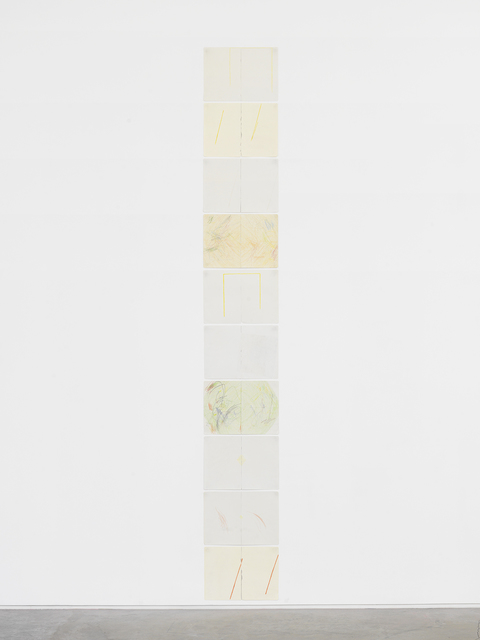 JESSICA DICKINSON Jessica Dickinson and Alison Knowles > James Fuentes > 2016 Colored pencil on paper with linen tape, 10 parts