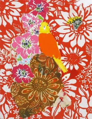 Jessica Weiss Birds 2008 Acrylic, ink and wallpaper on canvas