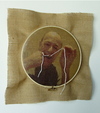  STRINGS ATTACHED  Wooden embroidery hoop, thread, burlap, digital photo