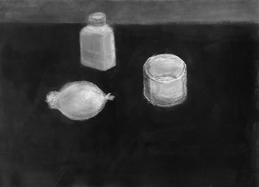 JOAN MELLON Objects ink, pastel on watercolor paper