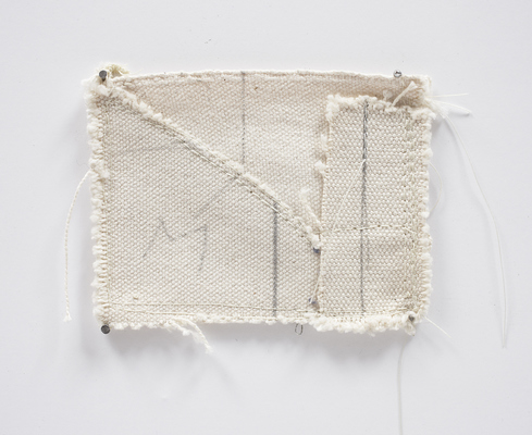 Joan Waltemath Rests thread and pencil on canvas