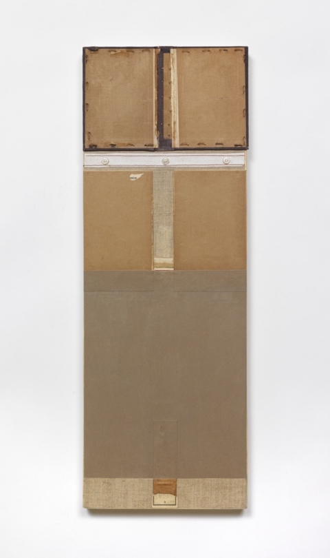 John Fraser  Graphite, Acrylic, and M/M Collage on Wood Panel Construction, with Fabric and Buttons