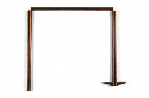 John Fraser  Wax on Found 3-part Drafting Square, Mounted to Wood and Waxed Aluminum