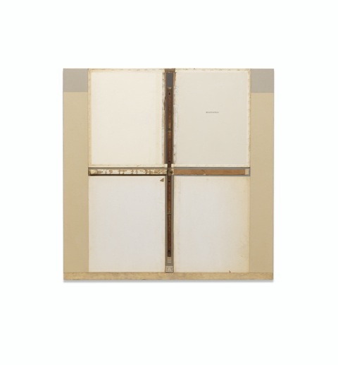 John Fraser  Mixed-Media Collage on Wood Panel Construction, with Found Rule