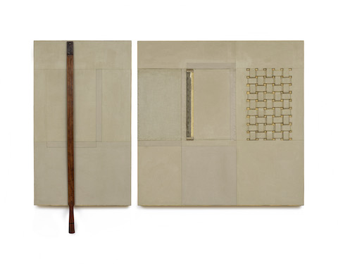 John Fraser  Graphite, Acrylic, and Mixed-Media Collage on Carved Wood Relief Construction with Found Objects