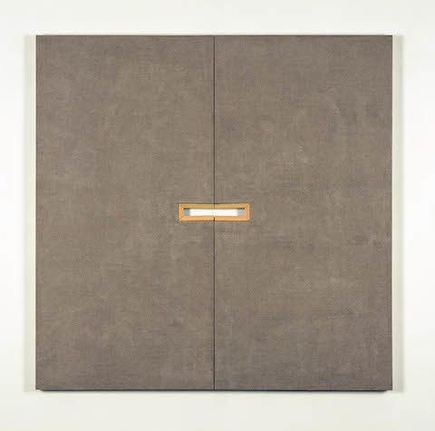 John Fraser  Graphite Wash, Acrylic, & Varnish, on Linen, on Wood Panels, Wax on Found/Altered Architect Scales