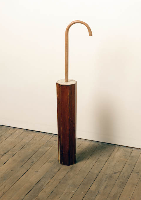 John Fraser  Paper Collage & Wax on Found Piano Leg & Walking Cane