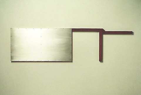 John Fraser  Waxed & Milled Aluminum, Waxed Found Wood Architect's Caliper with Metal, Wax on Stained Wood (2 Parts)
