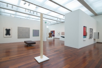 John Fraser installation views Sculpture: "Marker," column at center