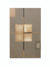 John Fraser work in relief Mixed-Media Collage on Wood Panel Construction, with Found Rule