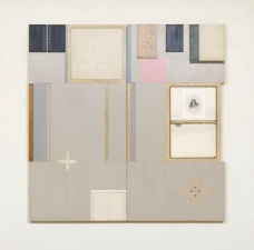 John Fraser work in relief Mixed-Media Collage on Wood Panel Construction, with Found Objects