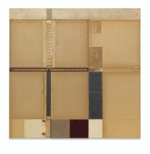 John Fraser work in relief Acrylic and M/M Collage on Wood Panel Construction, with Found Rule