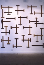 John Fraser installation views "No Title (Homage P.M.)," 2004, Wax on Found T-Squares, Bronze Screws