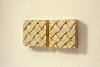 John Fraser sculpture/assemblage Acrylic and Wax on Carved Wood Constructions (2 Parts)