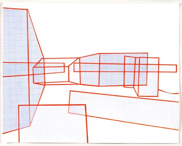 John Hawke drawing acrylic and graph paper on paper