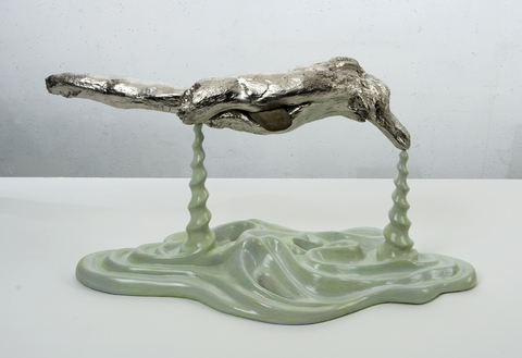 John Newman  Sculpture - 2009-2014 palladium leaf, wood, stone, papier mache, wood putty, acqua resin, mutex, sisal, acrylic paint