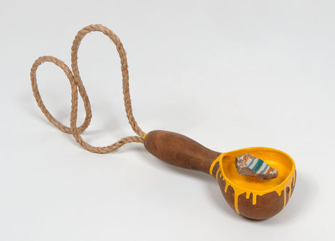 John Newman  Spoonfuls Exhibit, 2016 gourd, starched rope, lead, glazed pottery shard, acqua resin, enamel paint