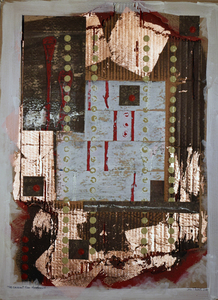 John T Adams Expo67-My First Exposure to Brutalist Architecture Acrylic paint, gesso, copper leaf, ink and cardboard on Ram Board