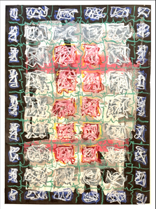 John T Adams Asemic Borders ink, acrylic paint and oil pastels