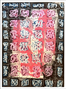 John T Adams Asemic Borders Ink, acrylic paint and oil pastels