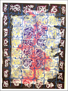 John T Adams Asemic Borders ink, acrylic paint and oil pastels