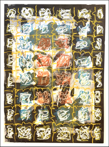 John T Adams Asemic Borders ink, acrylic paint and oil pastels