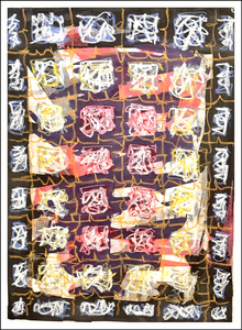 John T Adams Asemic Borders ink, acrylic paint and oil pastels