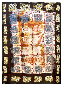 John T Adams Asemic Borders Ink, acrylic paint and oil pastels.