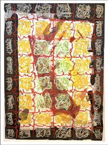 John T Adams Asemic Borders Ink, acrylic paint and oil pastels